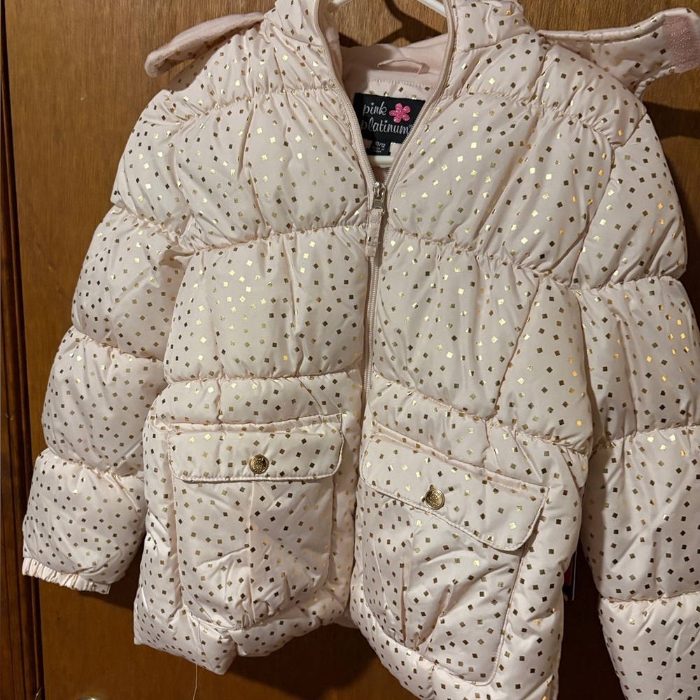 Pink Platinum Girls' Cream and Gold Puffer Jacket